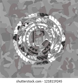 customer feedback icon on grey camo pattern