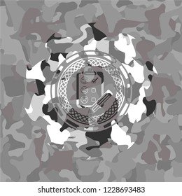 customer feedback icon on grey camouflage texture