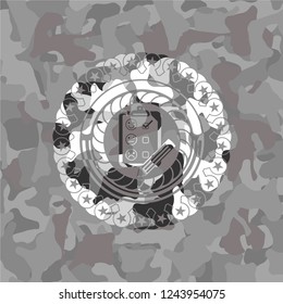 customer feedback icon on grey camo texture
