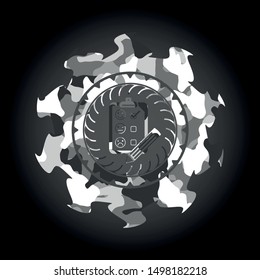 customer feedback icon on grey camo texture