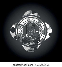 customer feedback icon on grey camo texture