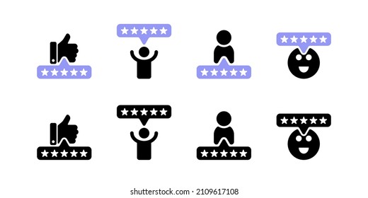 Customer feedback icon set. 5 star, thumb up. Vector EPS 10. Isolated on white background.