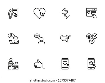 Customer feedback icon set. Line icons collection on white background. Rating, communication, review. Service center concept. Can be used for topics like customer support, hotline, assessment