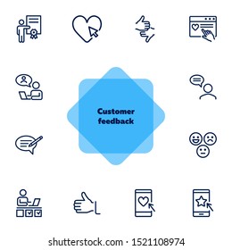 Customer feedback icon set. Line icons collection on white background. Rating, communication, review. Service center concept. Can be used for topics like customer support, hotline, assessment