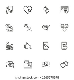 Customer feedback icon set. Line icons collection on white background. Rating, communication, review. Service center concept. Can be used for topics like customer support, hotline, assessment