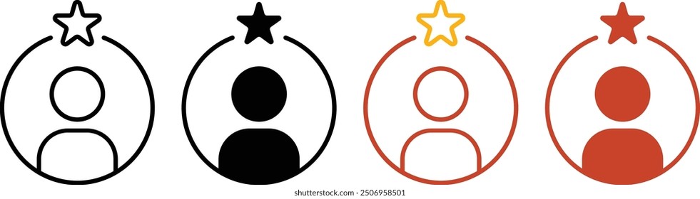 Customer feedback icons with one star satisfaction rating. Set of customer experience flat vector icons of different styles and colors
