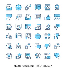 Customer feedback icons. Outline symbols. Vector blue line icons set