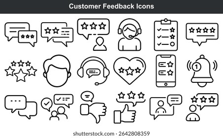 Conjunto de iconos de Comentarios Cliente Negro Line Art