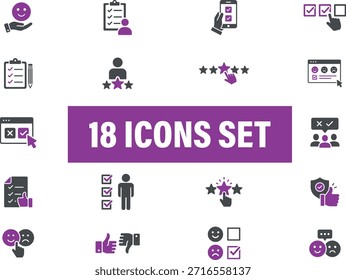 Conjunto de iconos de Comentarios Cliente. Iconos de Comentarios que muestran satisfacción y Encuesta Clientes. Comentarios Cliente, calificaciones y calidad del servicio