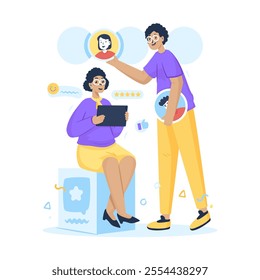 Customer feedback illustration, Client review, Cartoon character of customer experience, vector design