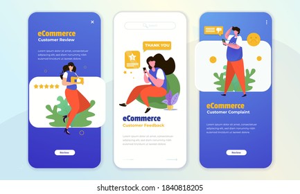 Ilustración de comentarios del cliente en pantalla a bordo para el concepto de comercio electrónico o compras