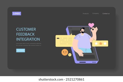 Customer Feedback Integration concept. A satisfied user rating an online platform, exemplifying user experience metrics. Engaging service evaluation. Vector illustration.