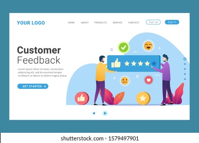 Customer feedback landing page template design concept vector illustration