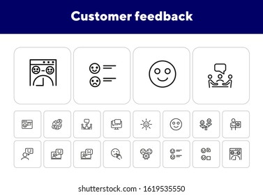 Customer feedback line icon set. Smiley, like, dislike. Ecommerce concept. Can be used for topics like retail, store, approval