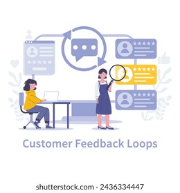 Customer Feedback Loops concept. Iterative process for continuous improvement based on client input. Enhancing service quality through reviews. Vector illustration.