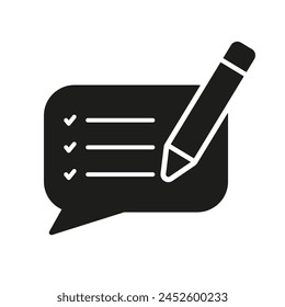 Customer Feedback Message Silhouette Icon. Support Chat Glyph Pictogram. Speech Bubble With Pencil Solid Sign. Write Comment Symbol. Blog Content. Isolated Vector Illustration.