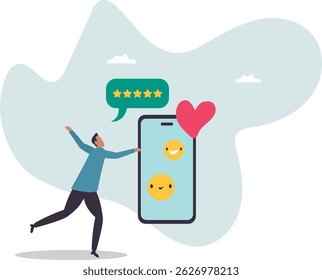 Customer feedback from mobile application, rating or user experience, scoring and satisfaction, product quality and online survey.character for design.