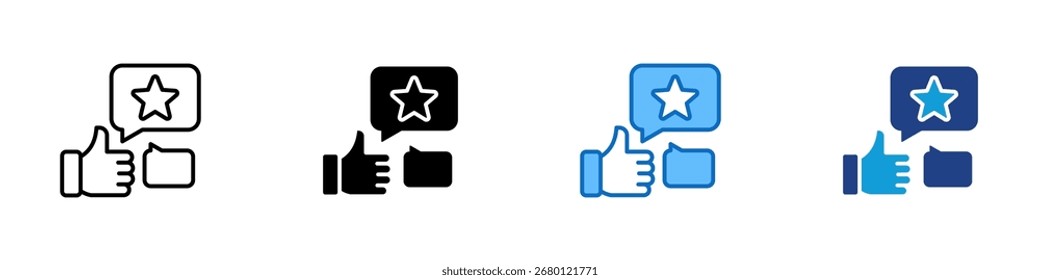 Vector de diseño de íconos de estilo múltiple de Comentarios de Cliente: ícono de pulgar hacia arriba con una burbuja de discurso que contiene una estrella, que representa la revisión del usuario y la calificación positiva