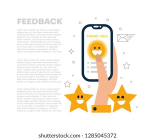 Customer feedback on the phone. Flat vector illustration