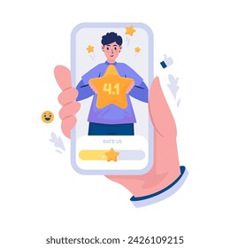 Customer feedback, online rating star bar, rate us illustration