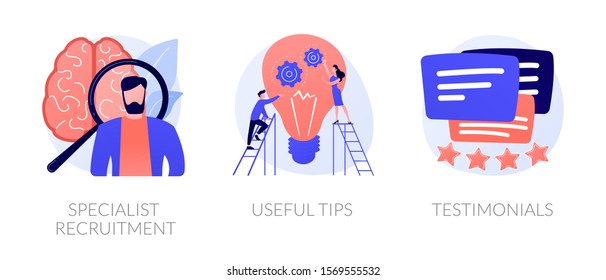 Customer feedback, online service rating web icons set. Helpful information and support. Specialist recruitment, useful tips, testimonials metaphors. Vector isolated concept metaphor illustrations
