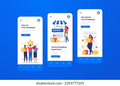 Customer feedback online shopping ratings illustration onboard mobile screen design