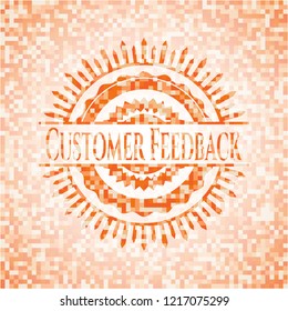 Customer Feedback Orange Tile Background Illustration. Square Geometric Mosaic Seamless Pattern With Emblem Inside.