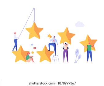 Customer Feedback. People with Five Stars Giving Feedback. Clients Choosing Satisfaction Rating. Concept of Client Feedback, Online Survey, Customer Review. Vector illustration for Web Design