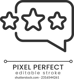 Customer feedback pixel perfect linear icon. Speech bubble with stars. Ranking business. Thin line illustration. Contour symbol. Vector outline drawing. Editable stroke. Poppins font used
