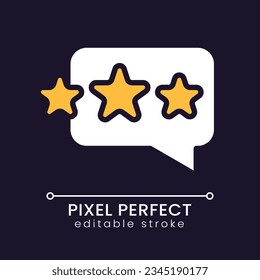 Customer feedback pixel perfect RGB color icon for dark theme. Speech bubble with stars. Ranking business. Simple filled line drawing on night mode background. Editable stroke. Poppins font used