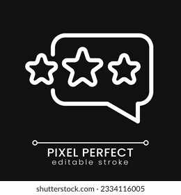 Customer feedback pixel perfect white linear icon for dark theme. Speech bubble with stars. Ranking business. Thin line illustration. Isolated symbol for night mode. Editable stroke. Poppins font used