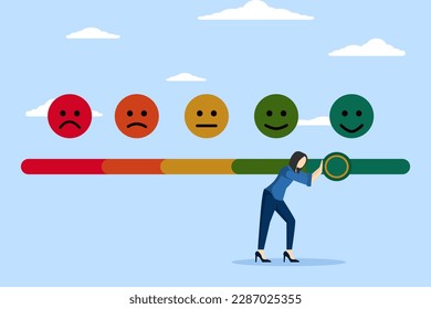 Customer feedback provides ratings based on experience or quality of products and services, surveys and reviews to evaluate results, men try to push the customer feedback bar into a very good smile.