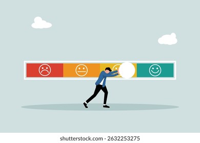 Customer feedback provides ratings based on experience or quality of products and services, surveys, opinions. A man who tries to push the standard of customer feedback to a smile.