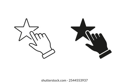 Cliente Comentarios, Ranking Pictograma. Hacer clic a la tarifa, línea de servicio de buena calidad y conjunto de iconos de silueta. Experiencia del consumidor. Símbolo de revisión de cliente. Trazo Editable. Ilustración vectorial aislada.