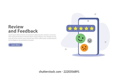 Customer feedback. Rate satisfaction and leave a review. User experience concept. Vector illustration