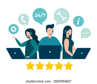 Customer feedback rating, customer consultation hotline. technical support, call center, call processing system. Vector Isolated EPS 10