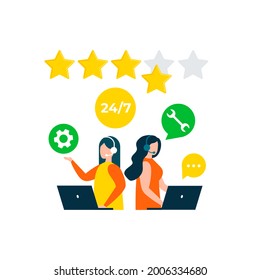 Customer feedback rating, customer consultation hotline. technical support, call center, call processing system. Vector Isolated EPS 10.