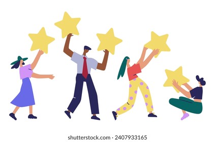 Customer feedback rating, different people give ratings and reviews, business satisfaction support. Vector
