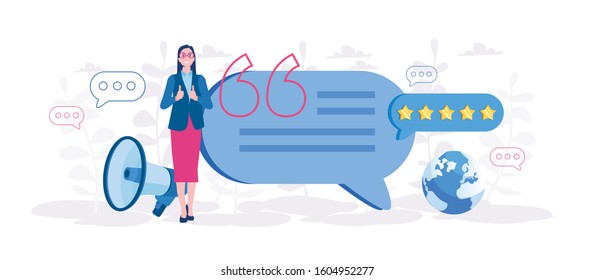Customer feedback, rating, Helpful information and support. Vector illustration for web banner, infographics, mobile. Testimonials 