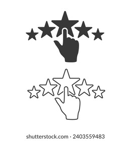 Comentarios del cliente y conjunto de iconos lineales de clasificación. Clasificación. Ilustración de línea delgada. Revisión del cliente. Haga clic en la escala de calificación. Símbolo de contorno. Contacto 