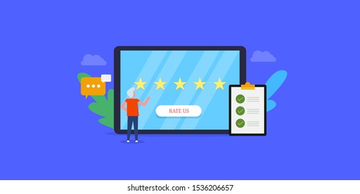 Customer feedback, reply, Rating and review, Online survey, Customer opinion - flat design vector illustration with characters