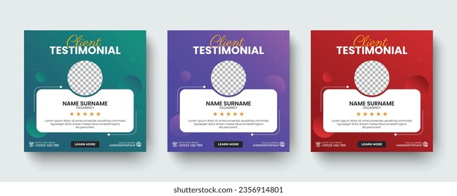 Customer feedback review or Client testimonials social media post or web banner ad design template. Customer service feedback review social media post or web banner ad templates.