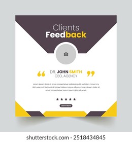 Revisão de feedback de clientes para depoimentos de clientes postagens em mídias sociais banner e modelos de design. Banner de posts de mídia social de revisão de comentários do serviço de clientes.