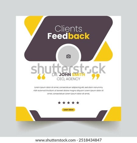 Customer feedback review for Client testimonials social media posts banner ad design templates. Customer service feedback review social media posts banner.