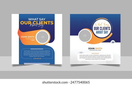 Customer feedback review design or client testimonial simple minimalist social media post. Business service rating poster square banner template set. Photo placeholder frame vector.