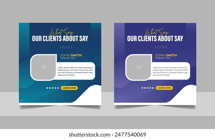 Customer feedback review design or client testimonial simple minimalist social media post. Business service rating poster square banner template set. Photo placeholder frame vector.