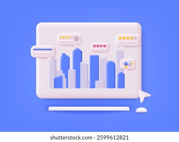 Customer feedback review experience rating concept. Creative concept. 3D Web Vector Illustrations.