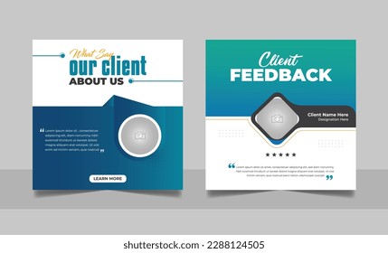 Customer feedback review social media post banner testimonial design square flyer web template set.