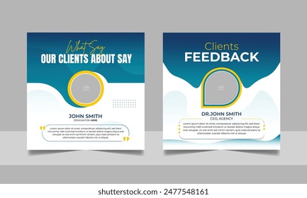 Customer feedback review social media post banner testimonial design square flyer