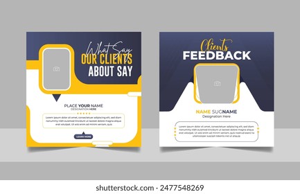 Customer feedback review social media post banner testimonial design square flyer